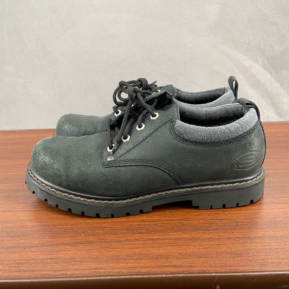 Skechers Alley Cats 7111 Mens US 9.5 Dress Shoes Black Leather Lace Up Oxford